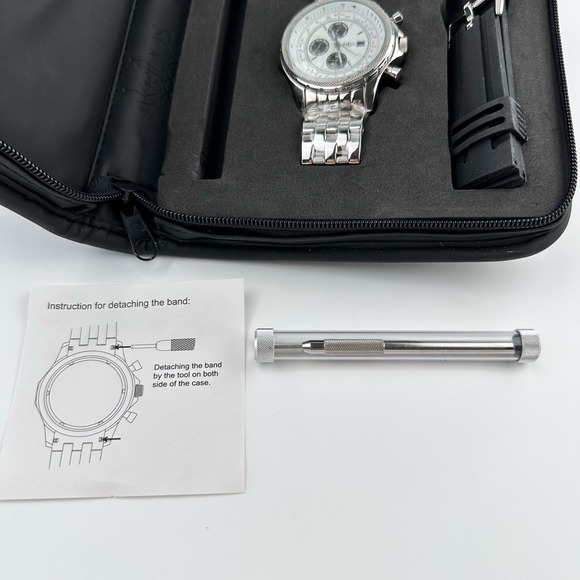 NOS Akribos XXIV Multi Function Chronograph Watch Stainless Steel extra Band - Picture 4 of 15